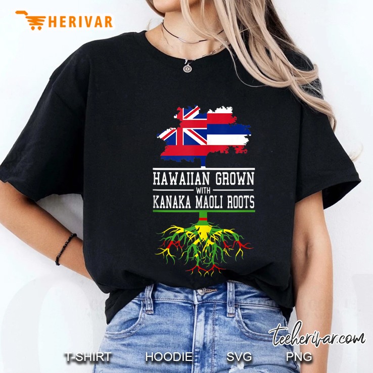 Hawaiian Grown With Kanaka Maoli Roots Hawaiian Flag And Kanaka Maoli Flag Tree Version Ladies Tee