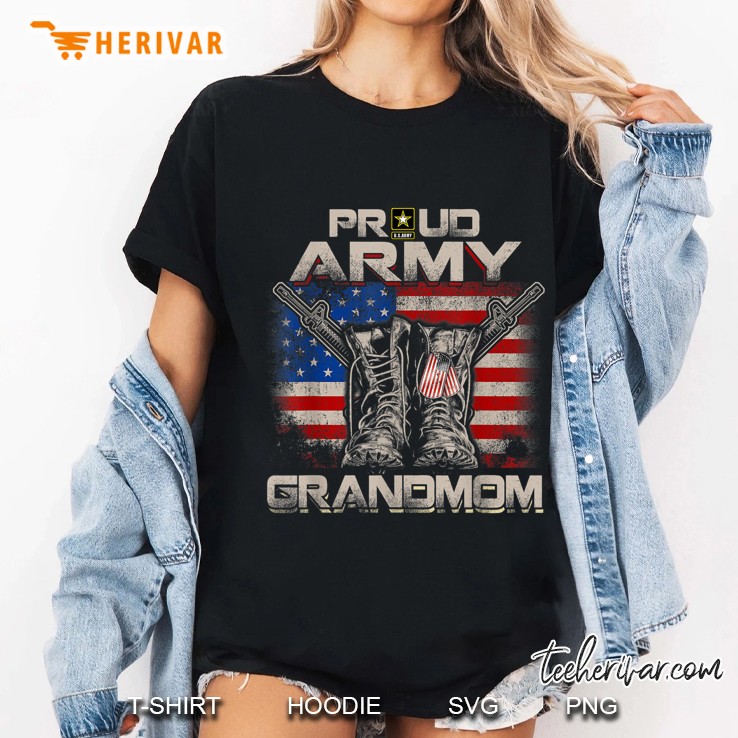 Proud Army Grandmom Combat Boots And American Flag Version Ladies Tee