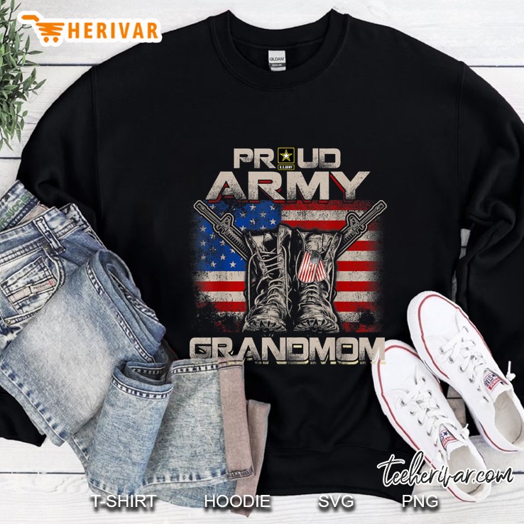 Proud Army Grandmom Combat Boots And American Flag Version Sweatshirt