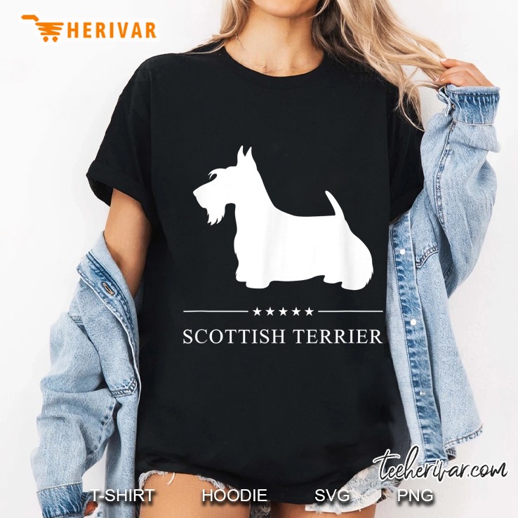 Scottish Terrier Dog White Silhouette Ladies Tee