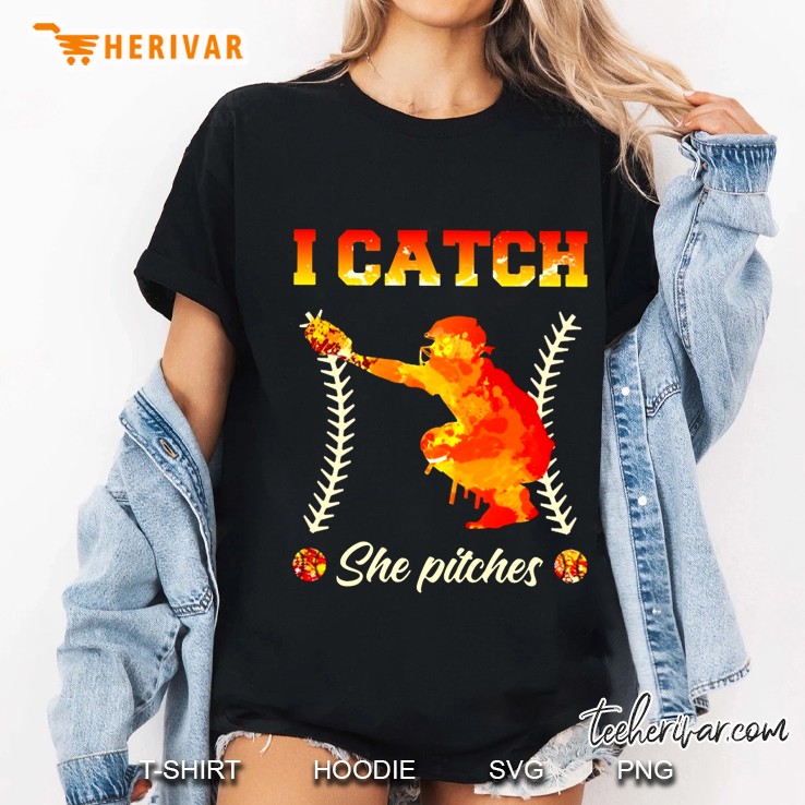 I Catch She Pitches Baseball Player Silhouette Version Ladies Tee