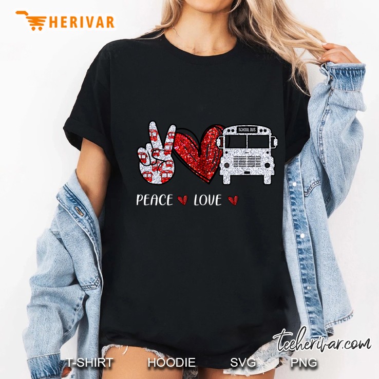 Peace Love Peace Sign Hand Heart And School Bus Version Ladies Tee