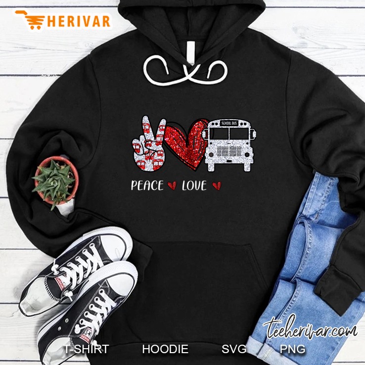 Peace Love Peace Sign Hand Heart And School Bus Version Hoodie