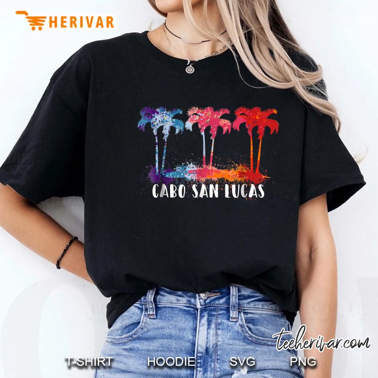 Cabo San Lucas Palm Tree Tropical Splatter Ladies Tee