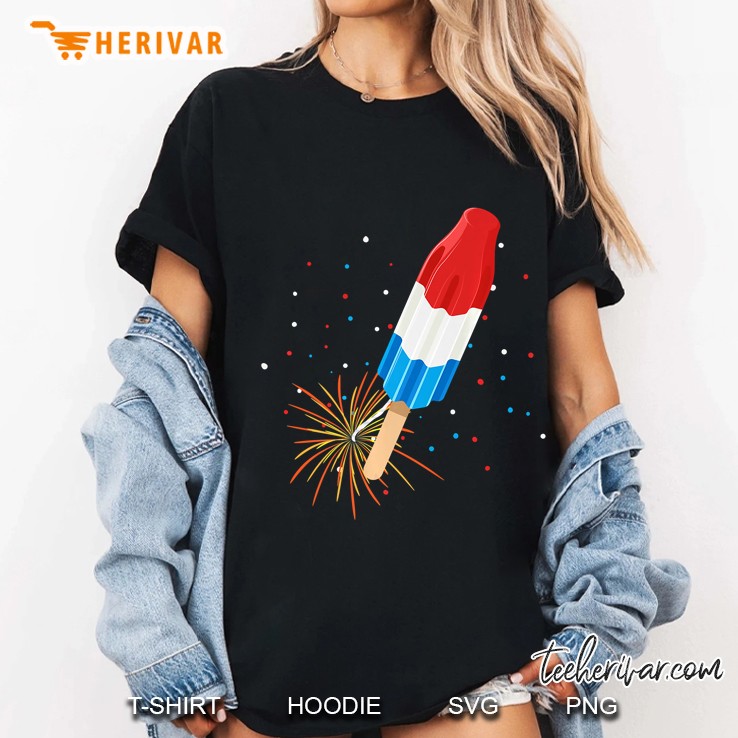 Fireworks Bomb Pop Popsicle American Flag 4th Of July Ladies Tee
