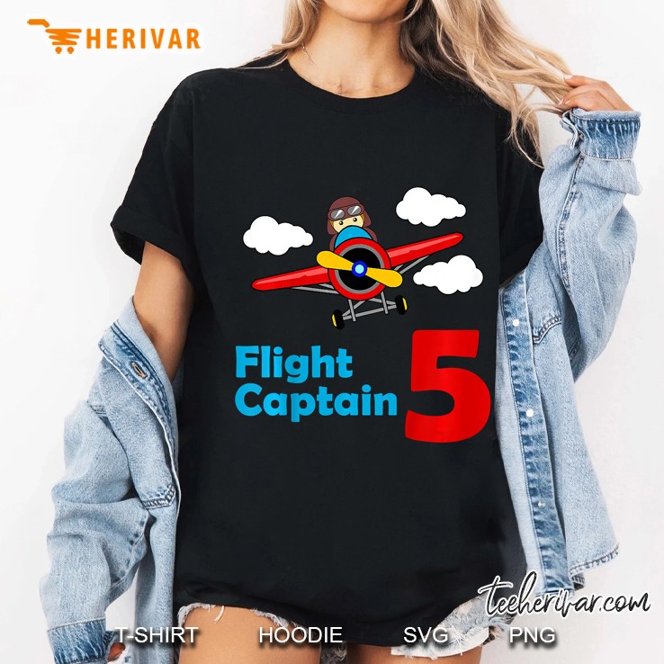 Flight Captain Airplane Birthday 5 Year Old Ladies Tee