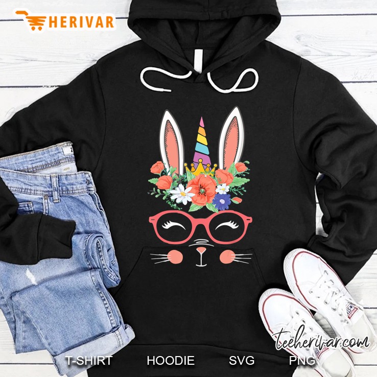 Unicorn With Bunny Ears & Glasses Floral Version Hoodie