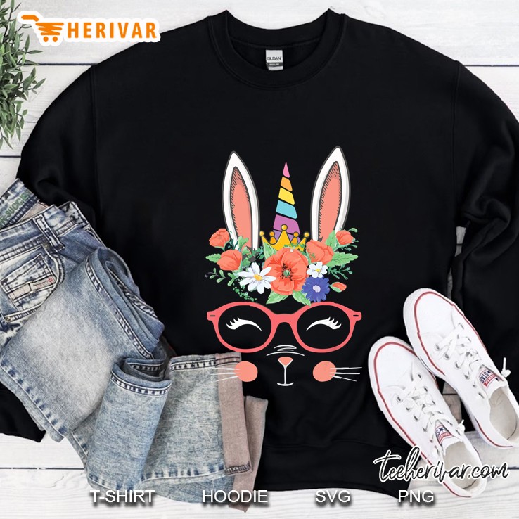 Unicorn With Bunny Ears & Glasses Floral Version Sweatshirt