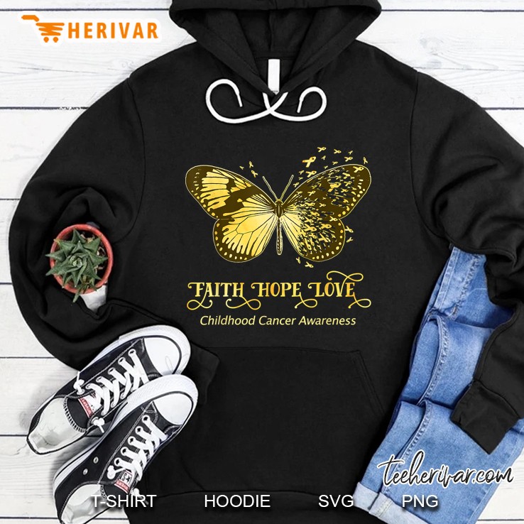 Faith Hope Love Childhood Cancer Awareness Gold Ribbon And Butterfly Version Hoodie