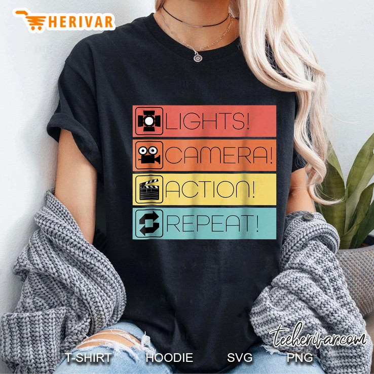Lights Camera Action Repeat Filmmaking Vintage Version Ladies Tee