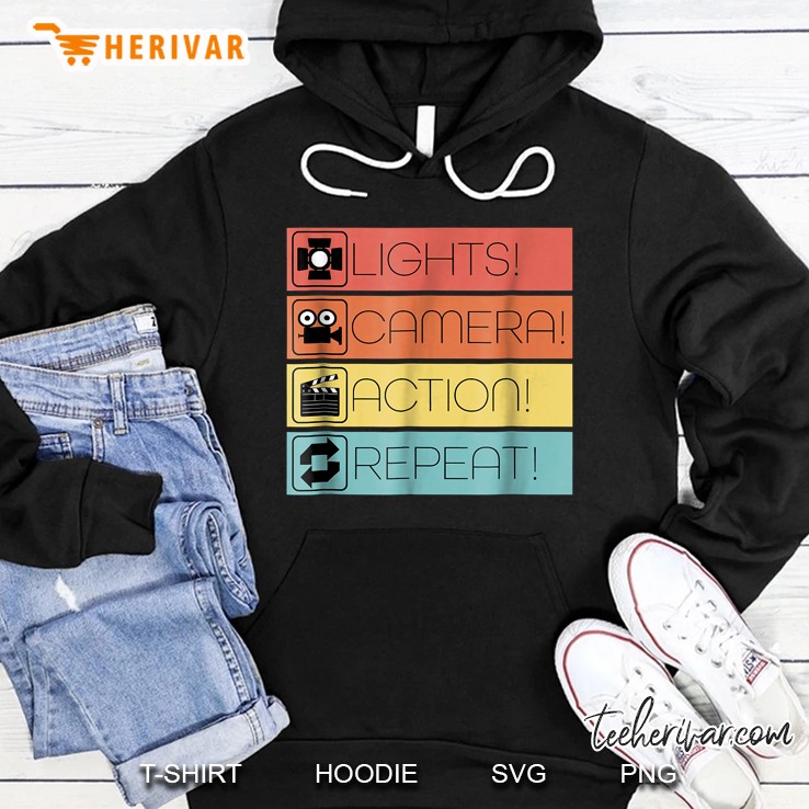 Lights Camera Action Repeat Filmmaking Vintage Version Hoodie