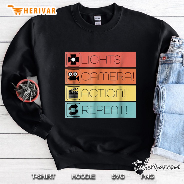 Lights Camera Action Repeat Filmmaking Vintage Version Sweatshirt