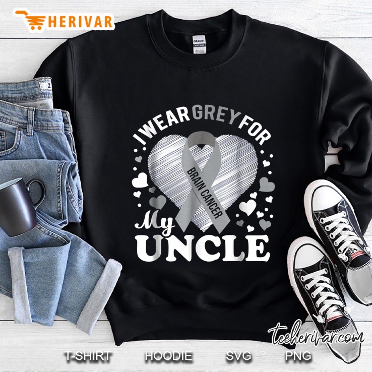 I Wear Grey For My Uncle Brain Cancer Awareness Grey Ribbon Sweatshirt