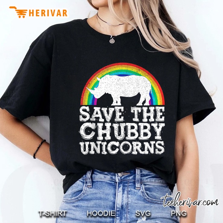 Save The Chubby Unicorns Rhino Silhouette Rainbow Version Ladies Tee