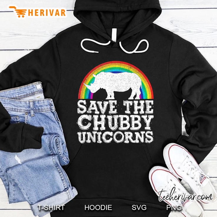 Save The Chubby Unicorns Rhino Silhouette Rainbow Version Hoodie