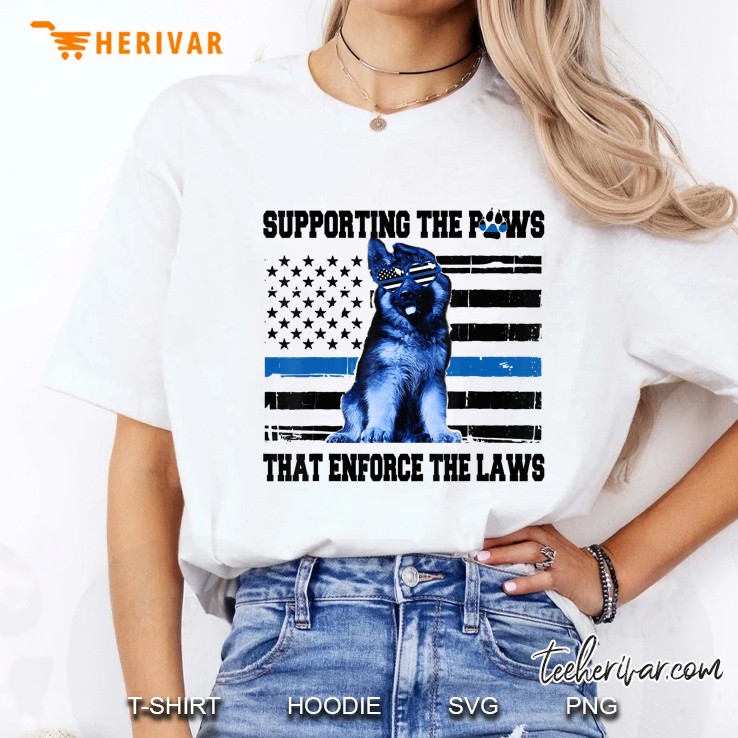 Supporting The Paws That Enforce The Laws Police Dog American Flag Version Ladies Tee