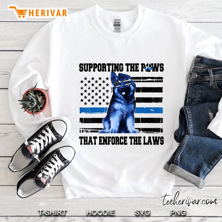 Supporting The Paws That Enforce The Laws Police Dog American Flag Version Sweatshirt