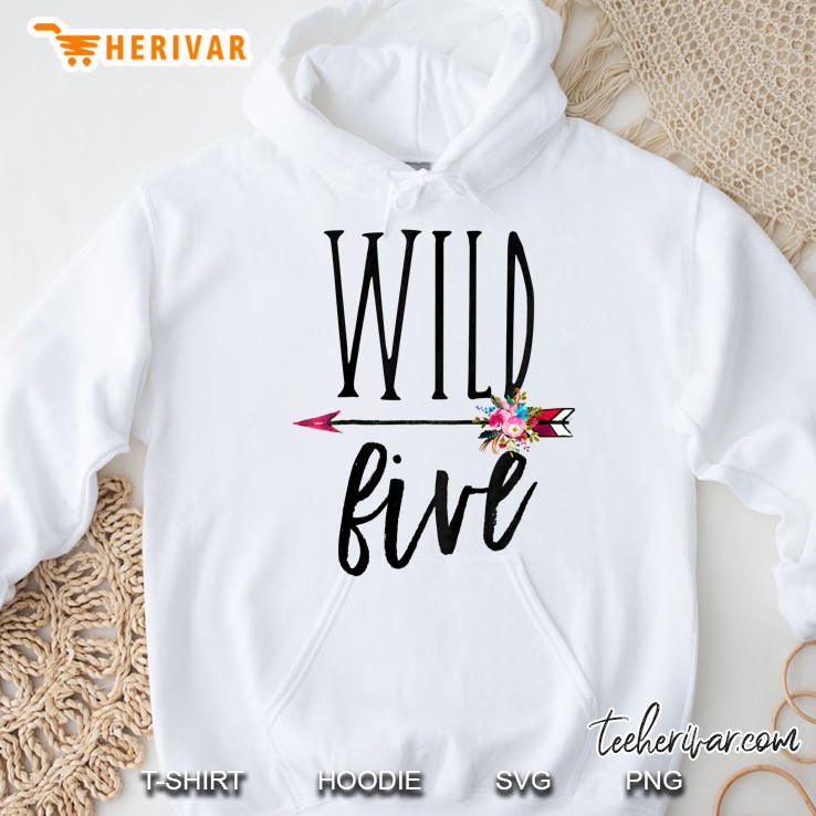 Wild Five Boho Floral 5 Year Old Birthday Hoodie