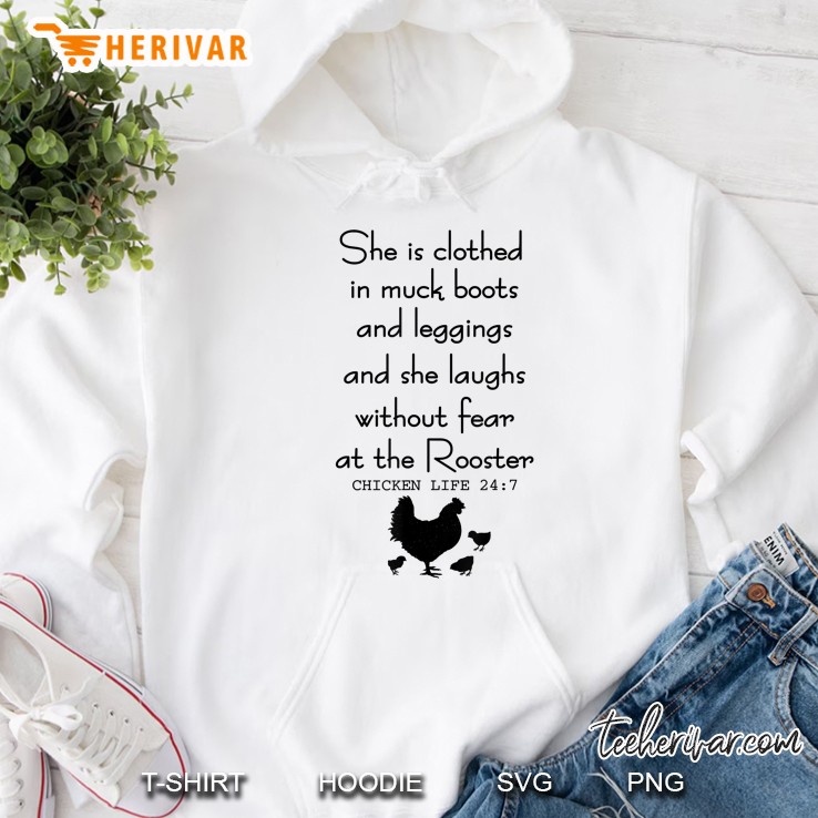 She Is Clothed In Muck Boots Chicken Farmer White Version Hoodie