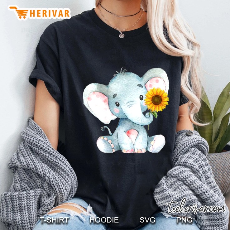Baby Elephant With Sunflower Ladies Tee