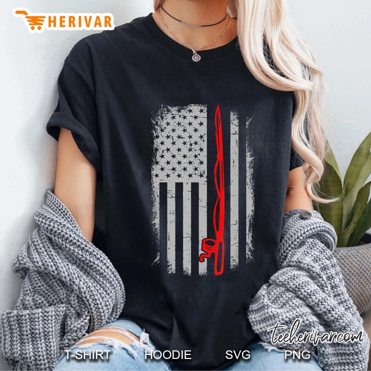 Firefighter Fisherman Red Line American Flag Grunge Version Ladies Tee