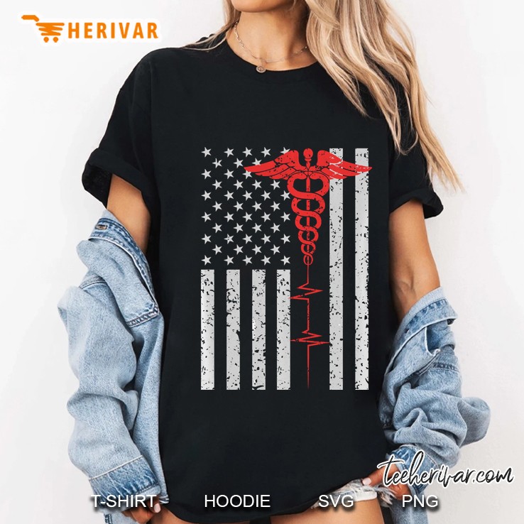 Thin Red Line Caduceus American Flag Ladies Tee