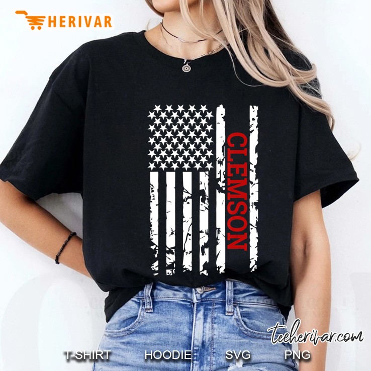 Clemson City American Flag Grunge Version Ladies Tee