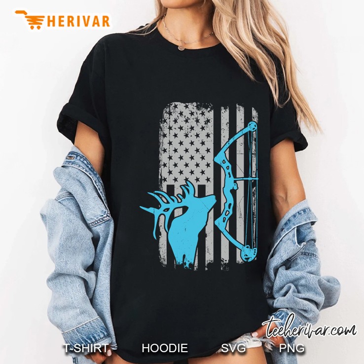 Elk Silhouette And Bow American Flag Version Ladies Tee