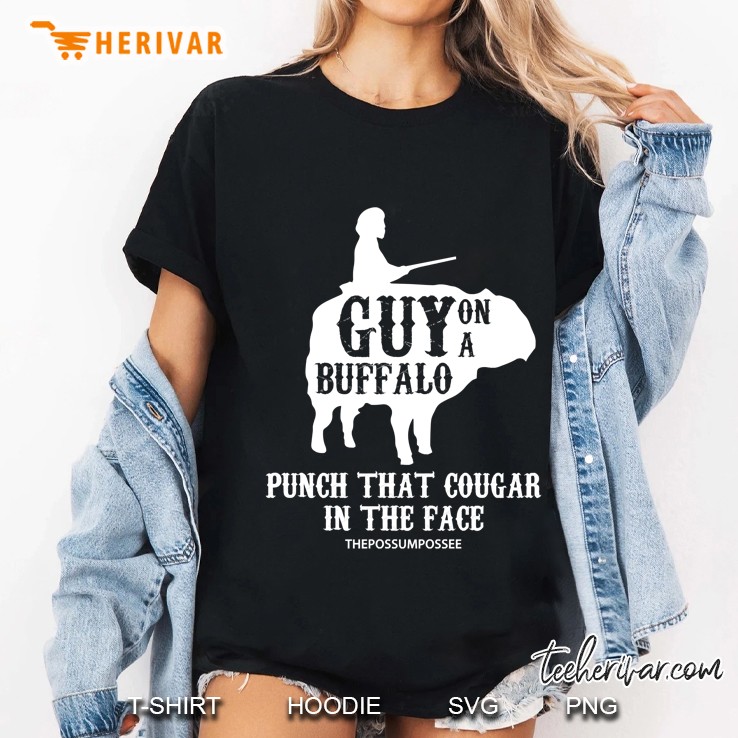 Guy On A Buffalo Punch That Cougar In The Face The Possum Possee Ladies Tee