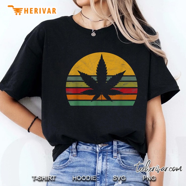 Marijuana Leaf Silhouette Vintage Version Ladies Tee