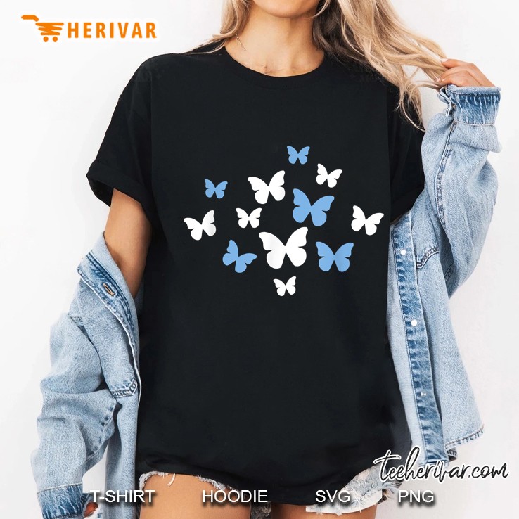 White And Blue Butterflies Ladies Tee