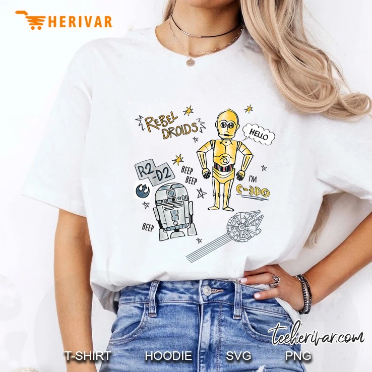 Star Wars R2-D2 C-3Po Rebel Droids Doodle Ladies Tee