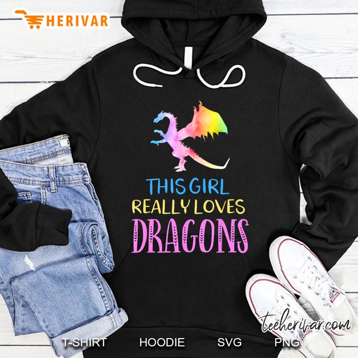 This Girl Really Loves Dragons Rainbow Watercolor Dragon Version Hoodie