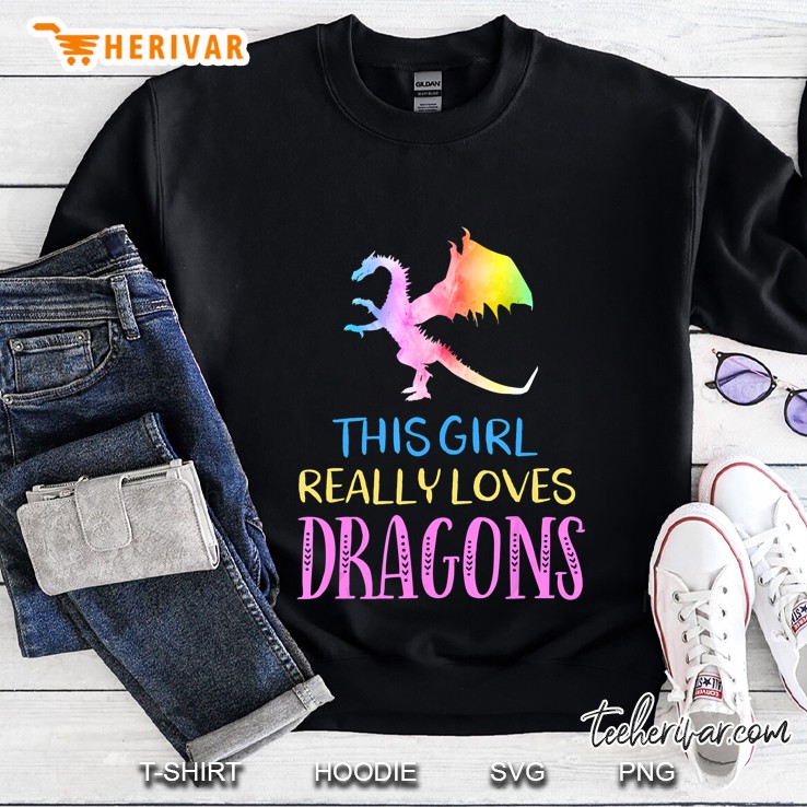 This Girl Really Loves Dragons Rainbow Watercolor Dragon Version Sweatshirt
