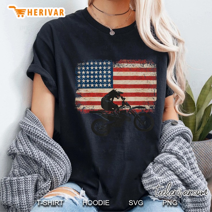 Dirt Bike American Flag Motocross Ladies Tee