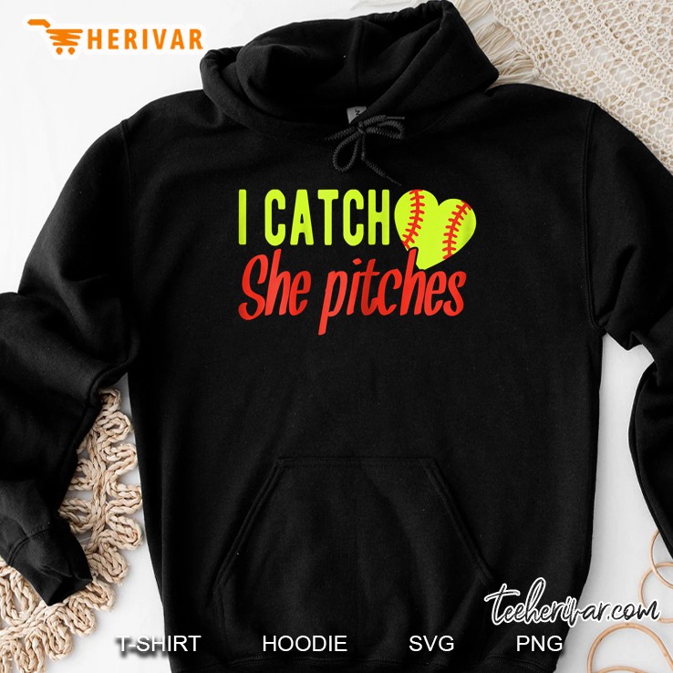 I Catch She Pitches Softball Heart Version Hoodie