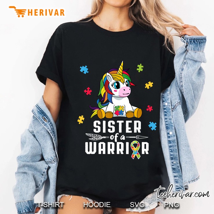 Sister Of A Warrior Cute Unicorn Puzzle Ribbon Ladies Tee