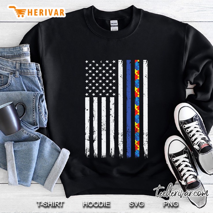Thin Blue Line Police Support Autism 4Th July Sweatshirt