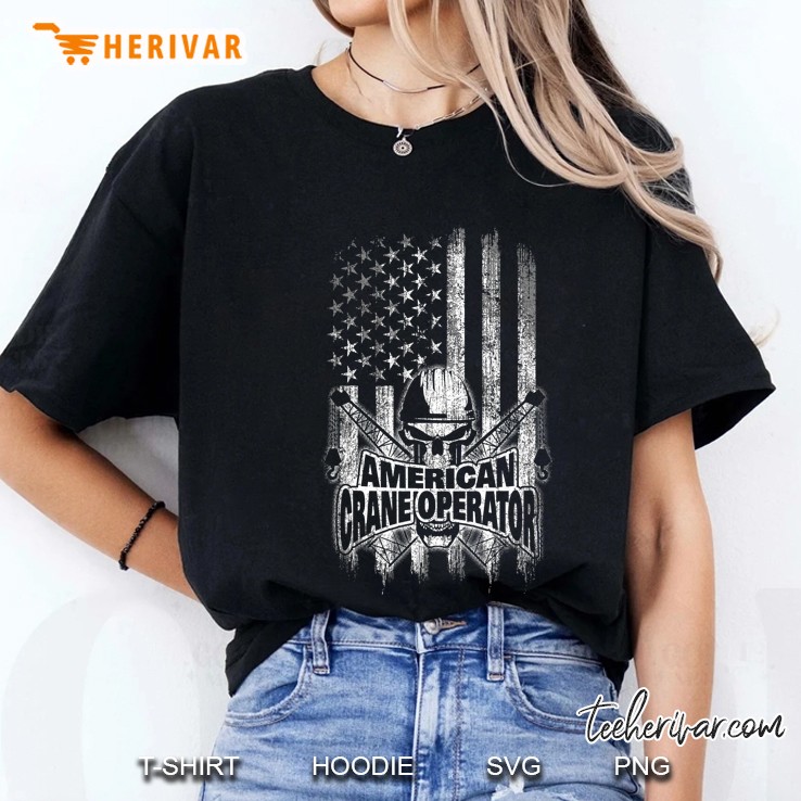 American Crane Operator American Flag Skull And Booms Ladies Tee