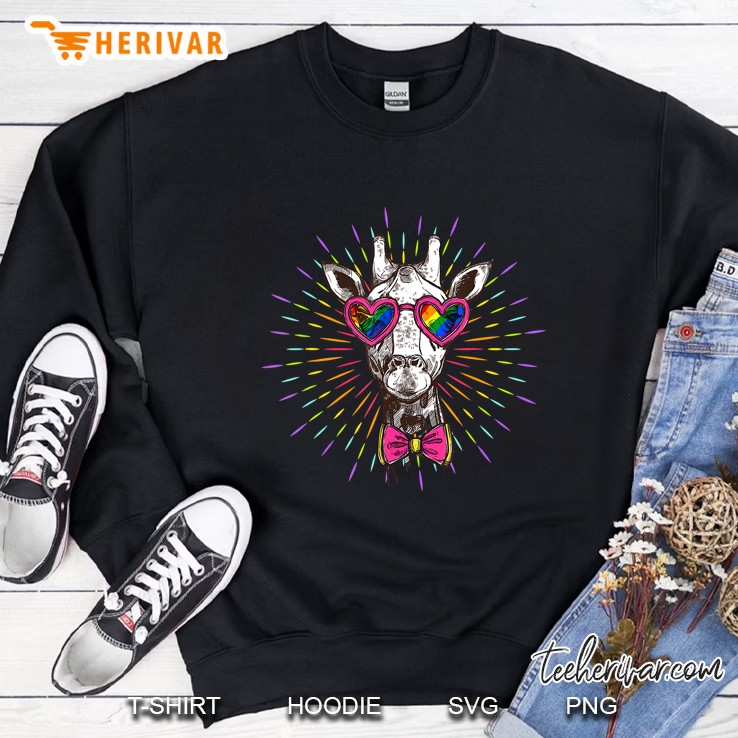 Giraffe With Lgbt Rainbow Flag Glasses Sweatshirt