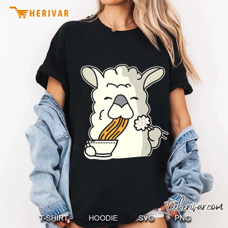 Llama Eating Ramen Noodles Ladies Tee