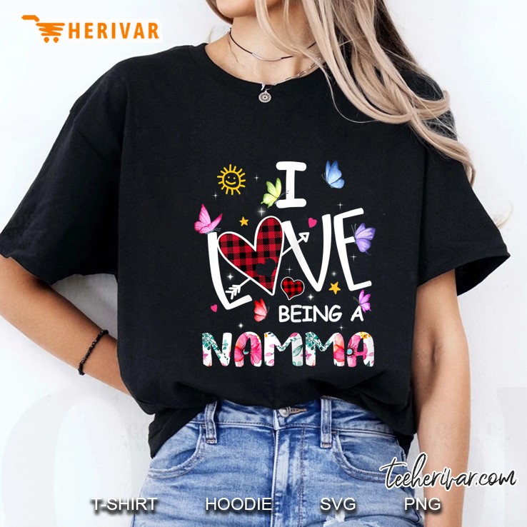 I Love Being A Namma Plaid Heart Ladies Tee
