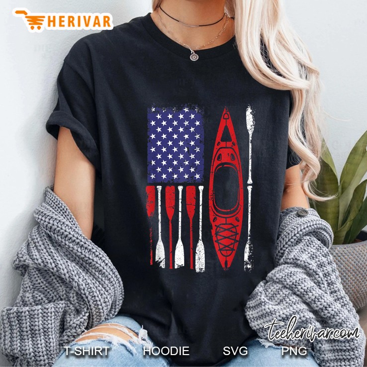 Usa Flag Kayak Paddle Funny 4Th Of July Ladies Tee