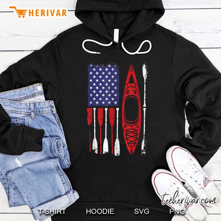Usa Flag Kayak Paddle Funny 4Th Of July Hoodie