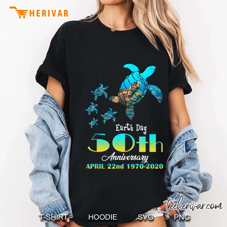 Earth Day 50th Anniversary April 22nd 1970 2020 Sea Turtle Silhouette Ladies Tee