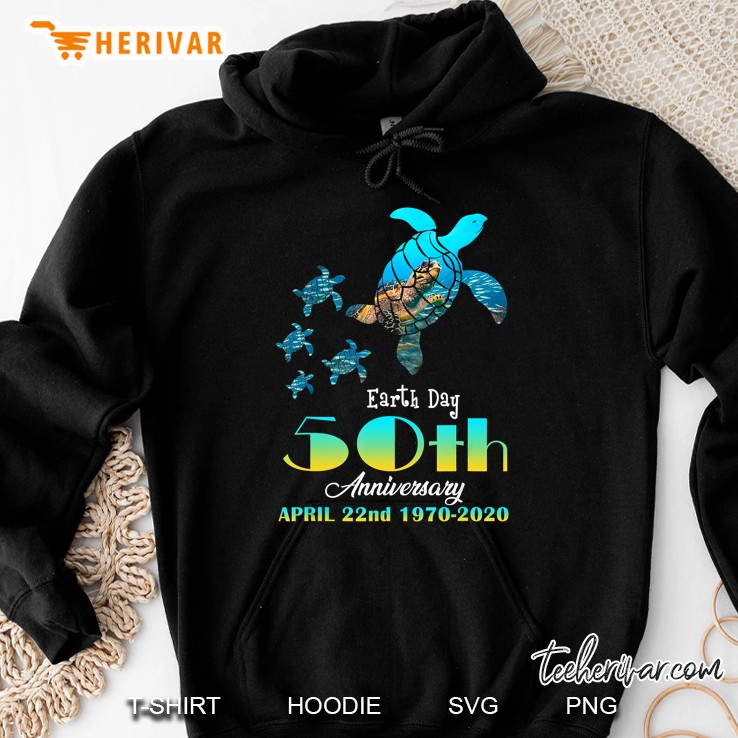 Earth Day 50th Anniversary April 22nd 1970 2020 Sea Turtle Silhouette Hoodie