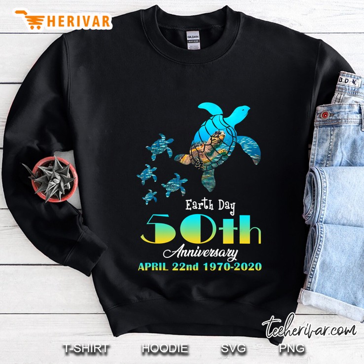 Earth Day 50th Anniversary April 22nd 1970 2020 Sea Turtle Silhouette Sweatshirt