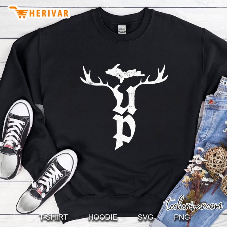 Upper Peninsula Michigan Deer Hunting State Map Michigander Sweatshirt