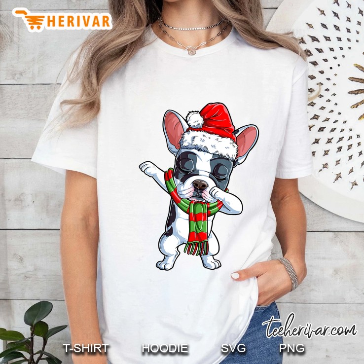 Dabbing French Bulldog Santa Christmas Ladies Tee