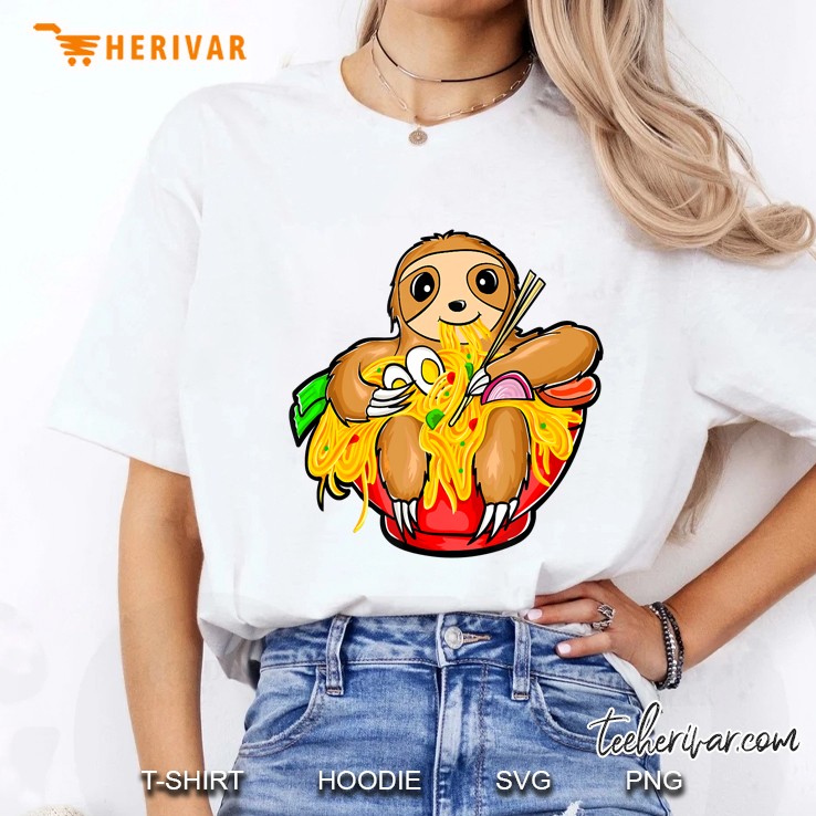 Kawaii Cute Anime Sloth Otaku Japanese Ramen Noodles Ladies Tee